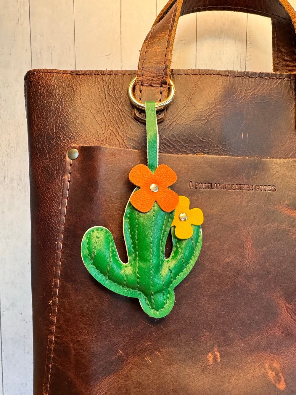 Vegan Leather Flower Cactus Keychain Purse Charm Boho Green Keychain Fast Ship